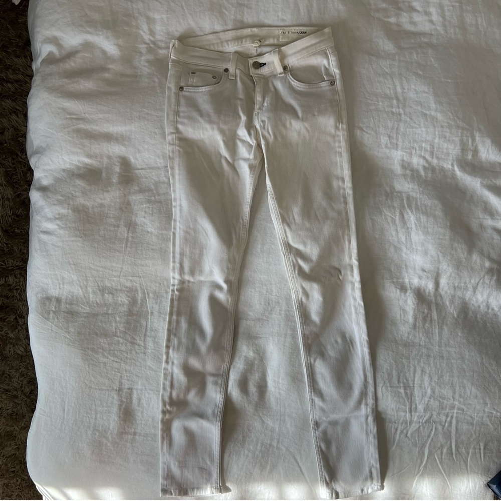 Rag & bone low rise white denim full length skinny jeans